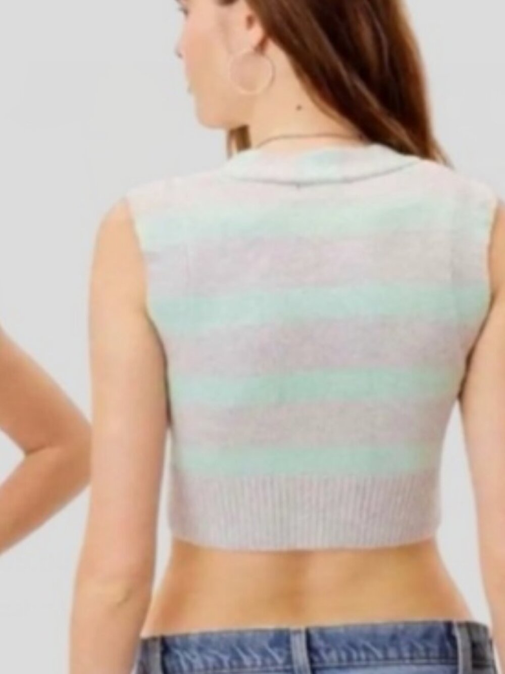 For Love & Lemons Maud Cropped Sweater Vest - Mint & Grey Sz M - Picture 3 of 11